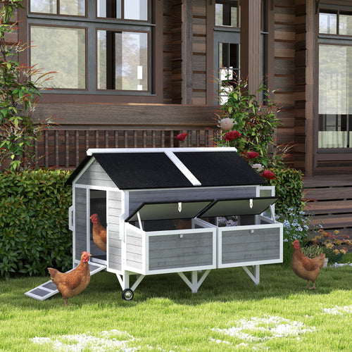 59" Gray Wooden Chicken Coop with Wheels and Nesting Boxes