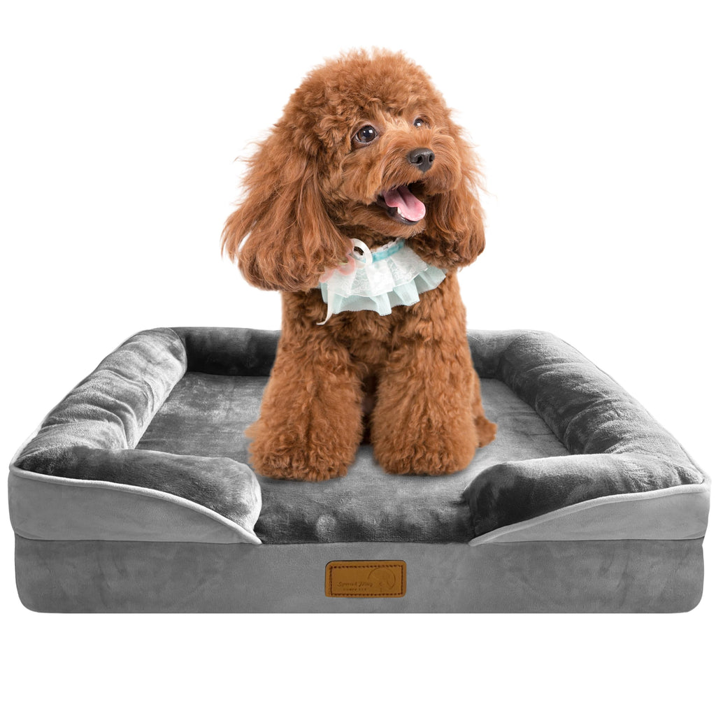 Spotted Play Orthopedic Dog Bed with Sides - Grey, Small