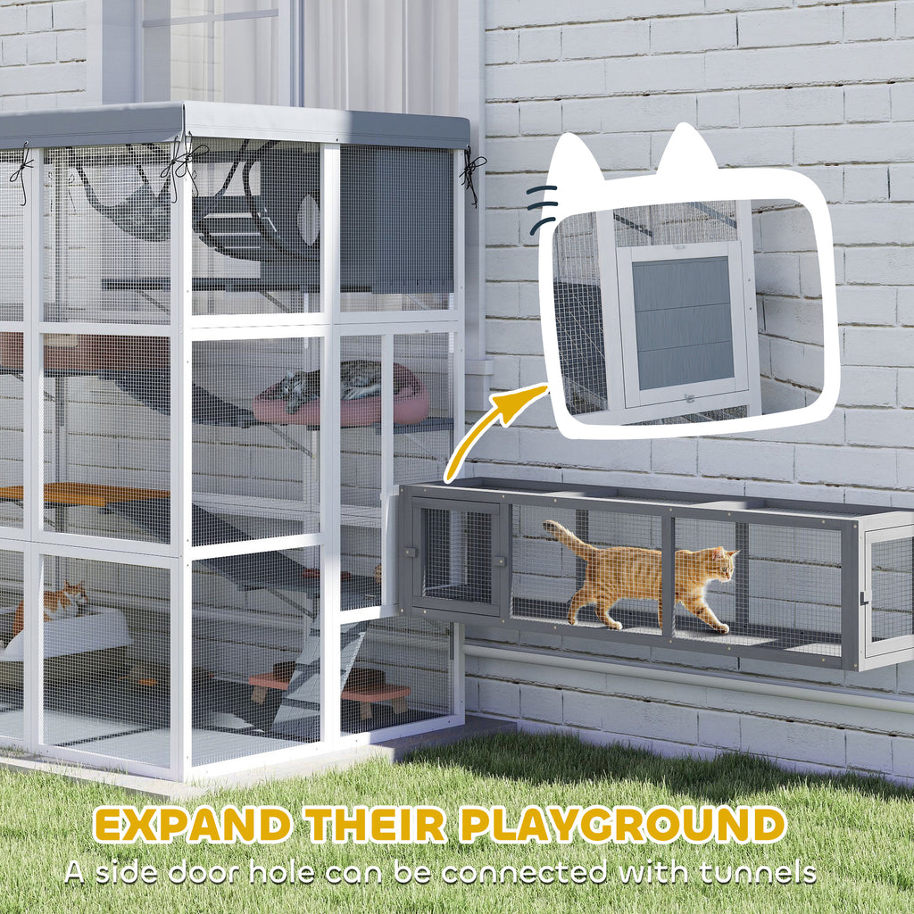 Large Outdoor Catio with Hammock & Condo, Gray