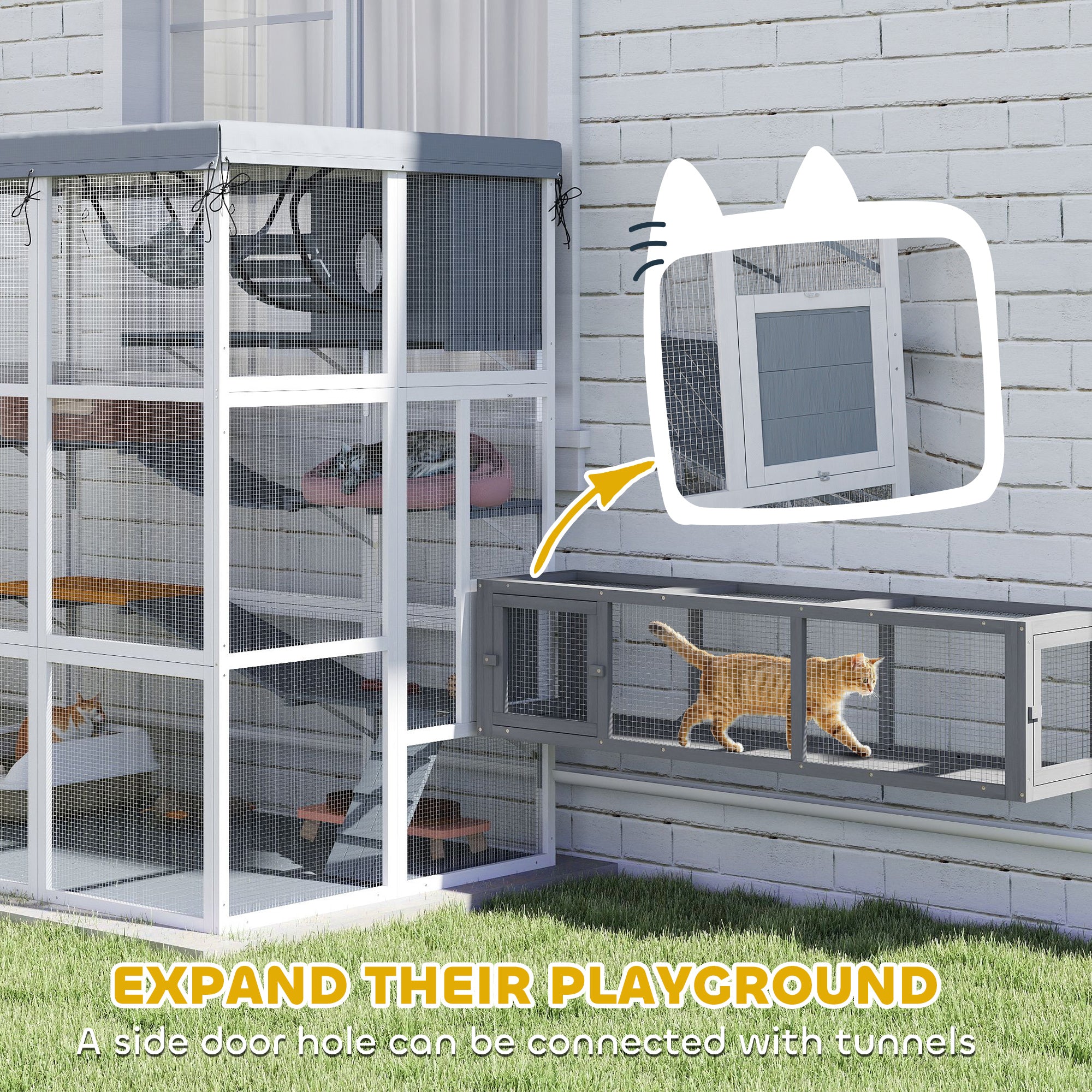 Large Outdoor Catio with Hammock & Condo, Gray