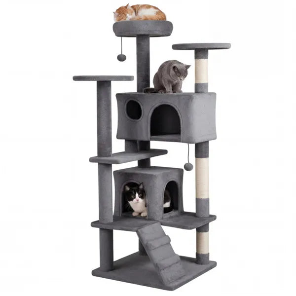 52" Tall Multi-Cat Tower with Perches & Condos, Light Gray