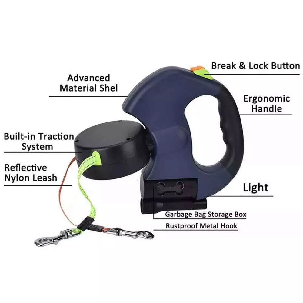 Reflective Retractable Dual Pet Leash