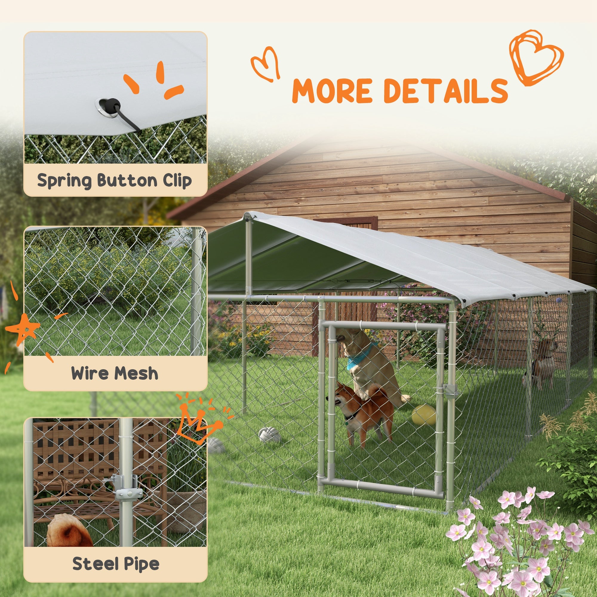 Large Outdoor Dog Kennel with Waterproof UV Roof, Silver