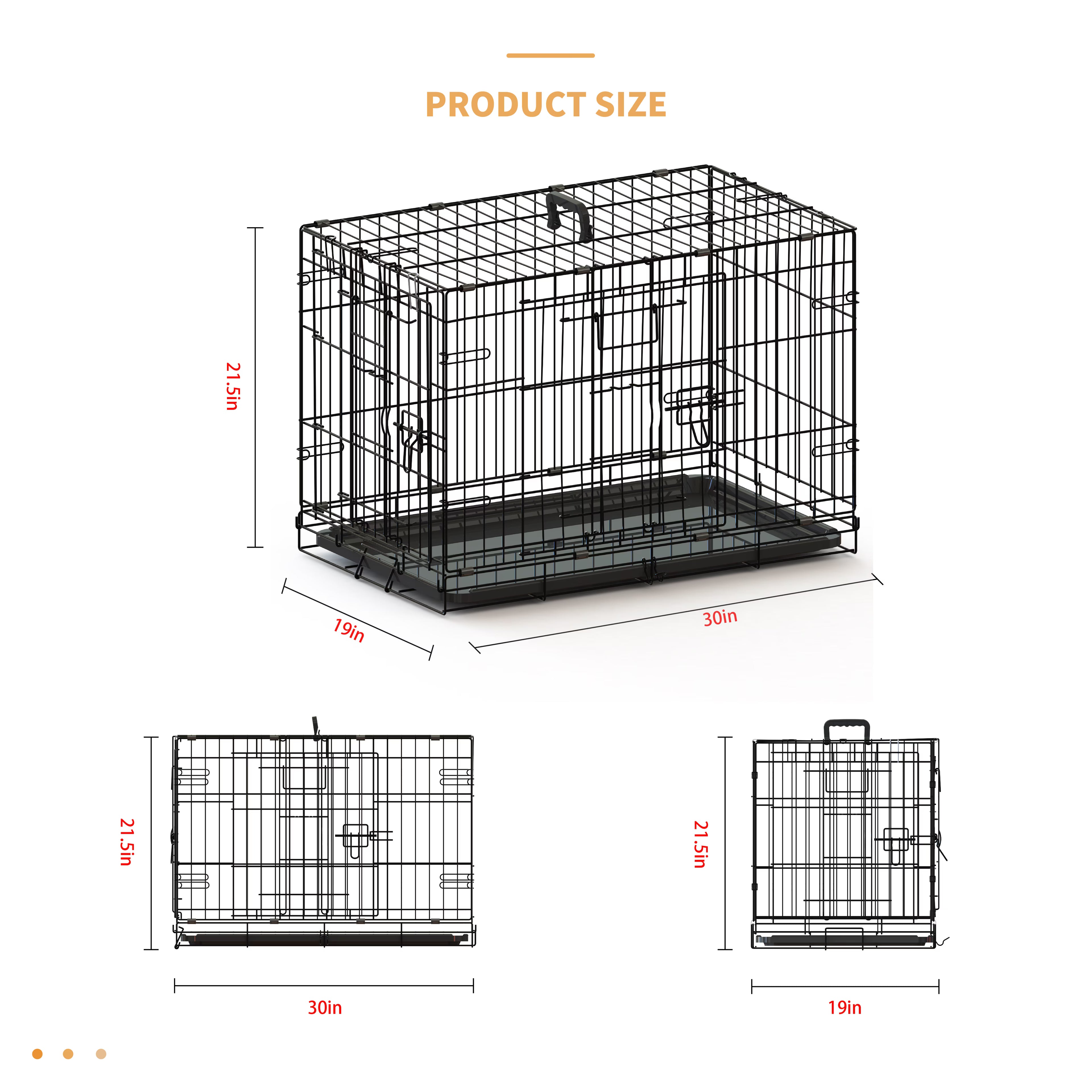 30-inch Black Double Door Pet Crate
