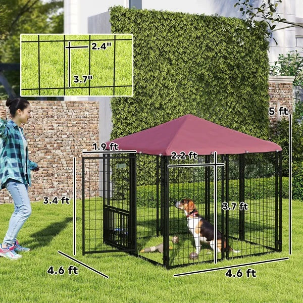Outdoor Dog Kennel with Rotating Bowls and Cover