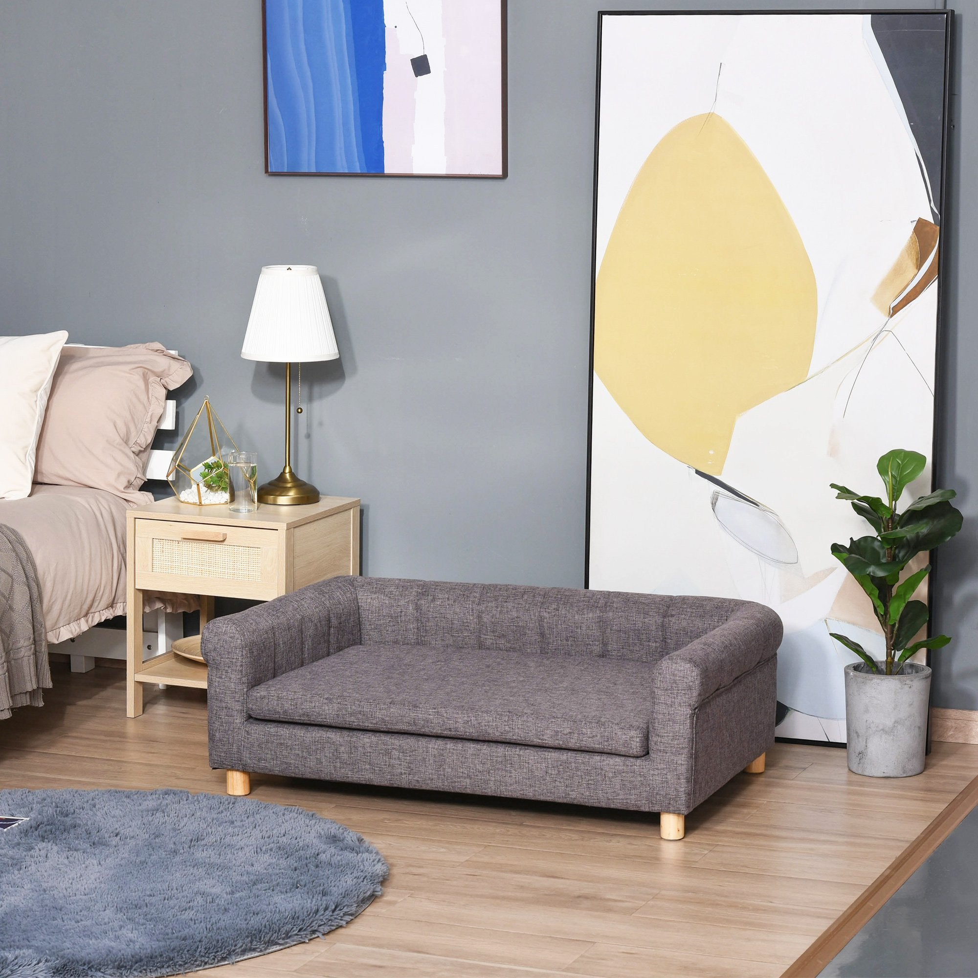 Modern Pet Sofa with Removable Cushion, Dark Grey