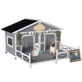 Wooden Outdoor Dog Kennel, Gray Double Room with Porch