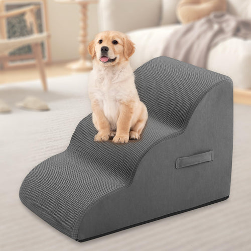 3-Step Pet Stairs, 16 Inches High, Grey