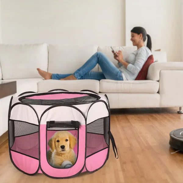 Portable Pet Playpen with Removable Zipper Top