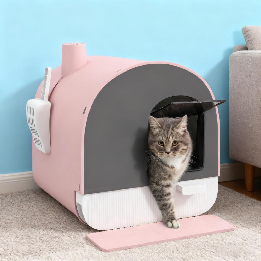 Pink Covered Litter Box with Scoop and Filter