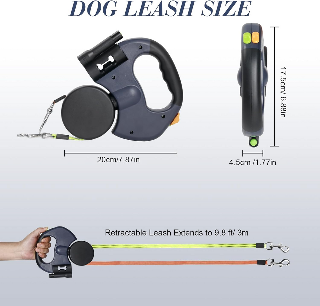 Reflective Retractable Dual Pet Leash
