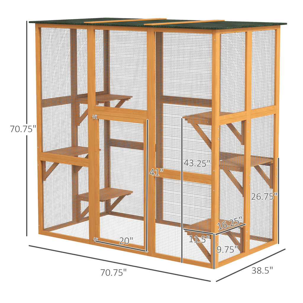Outdoor Cat Enclosure, 71" L, 6 Ledges, Orange