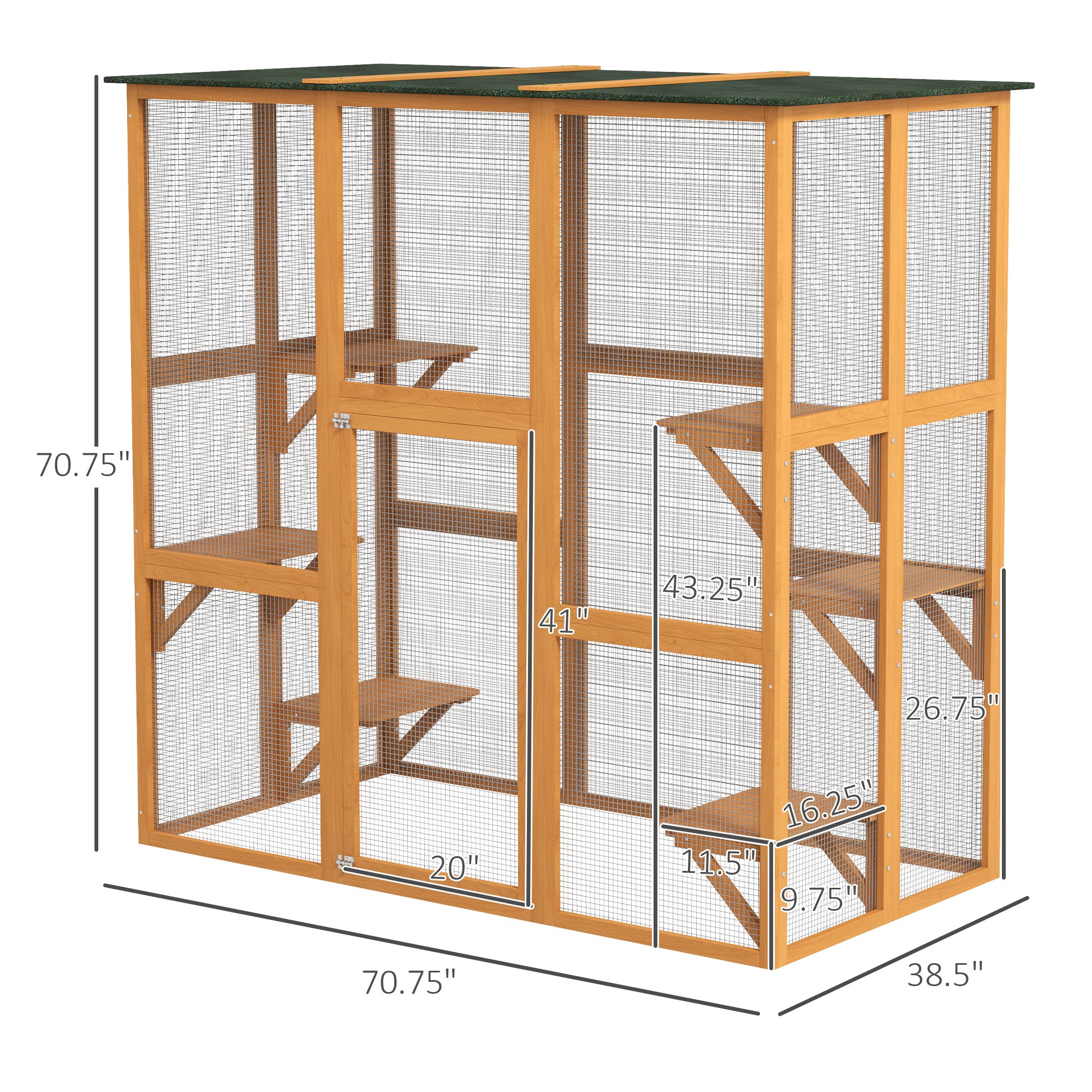 Outdoor Cat Enclosure, 71" L, 6 Ledges, Orange