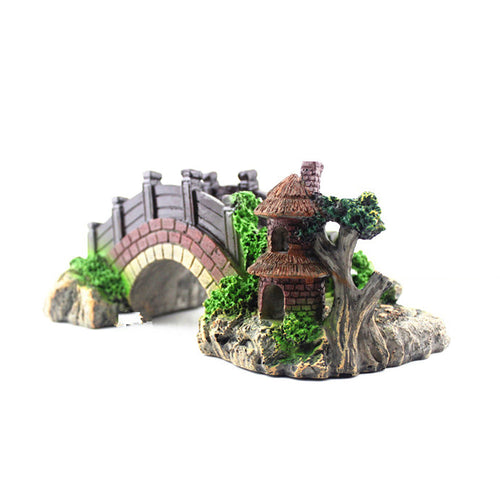 Aquatic Resin Arch Bridge Decor: Black & Red