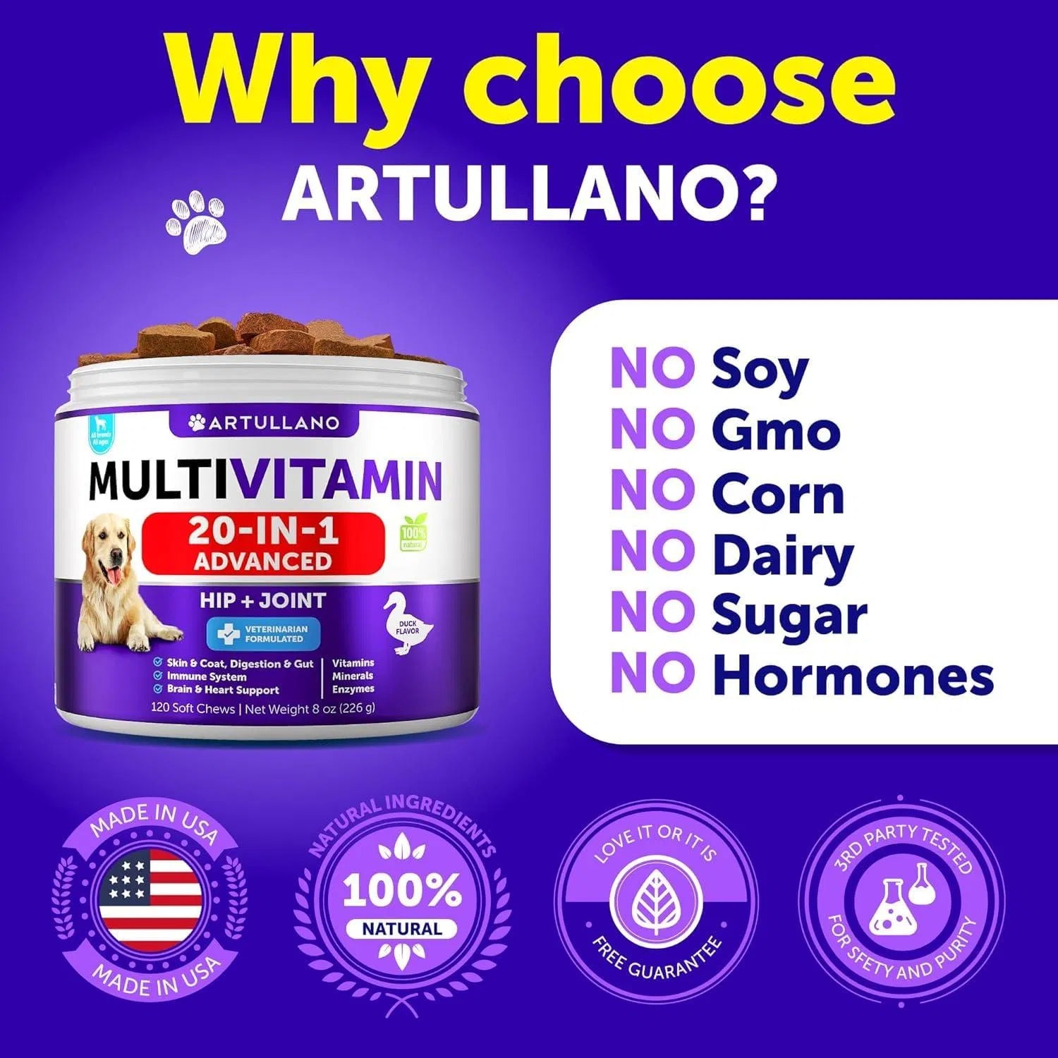 Dog Multivitamin Chews with Glucosamine, 120 Count