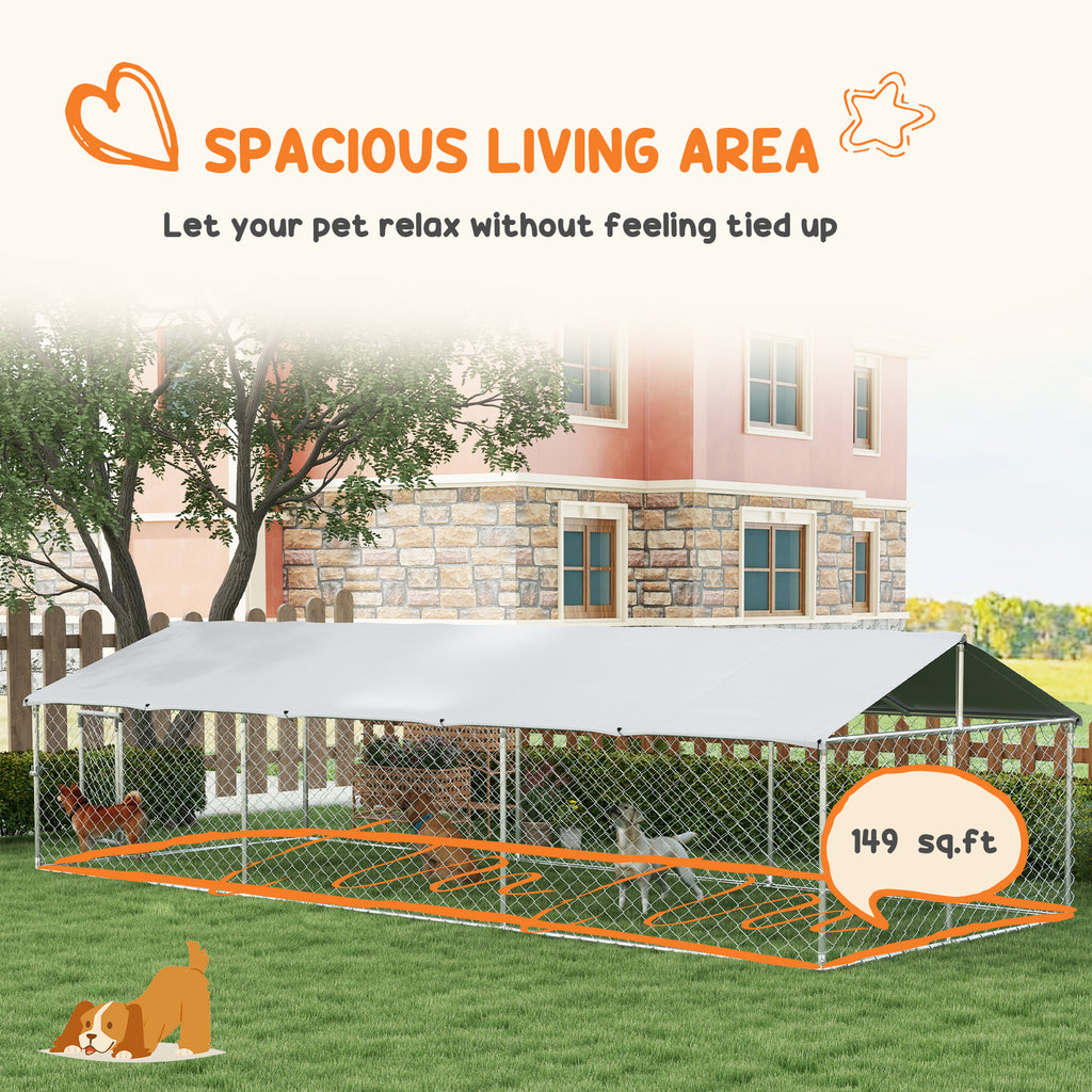 Large Outdoor Dog Kennel with Waterproof UV Roof, Silver