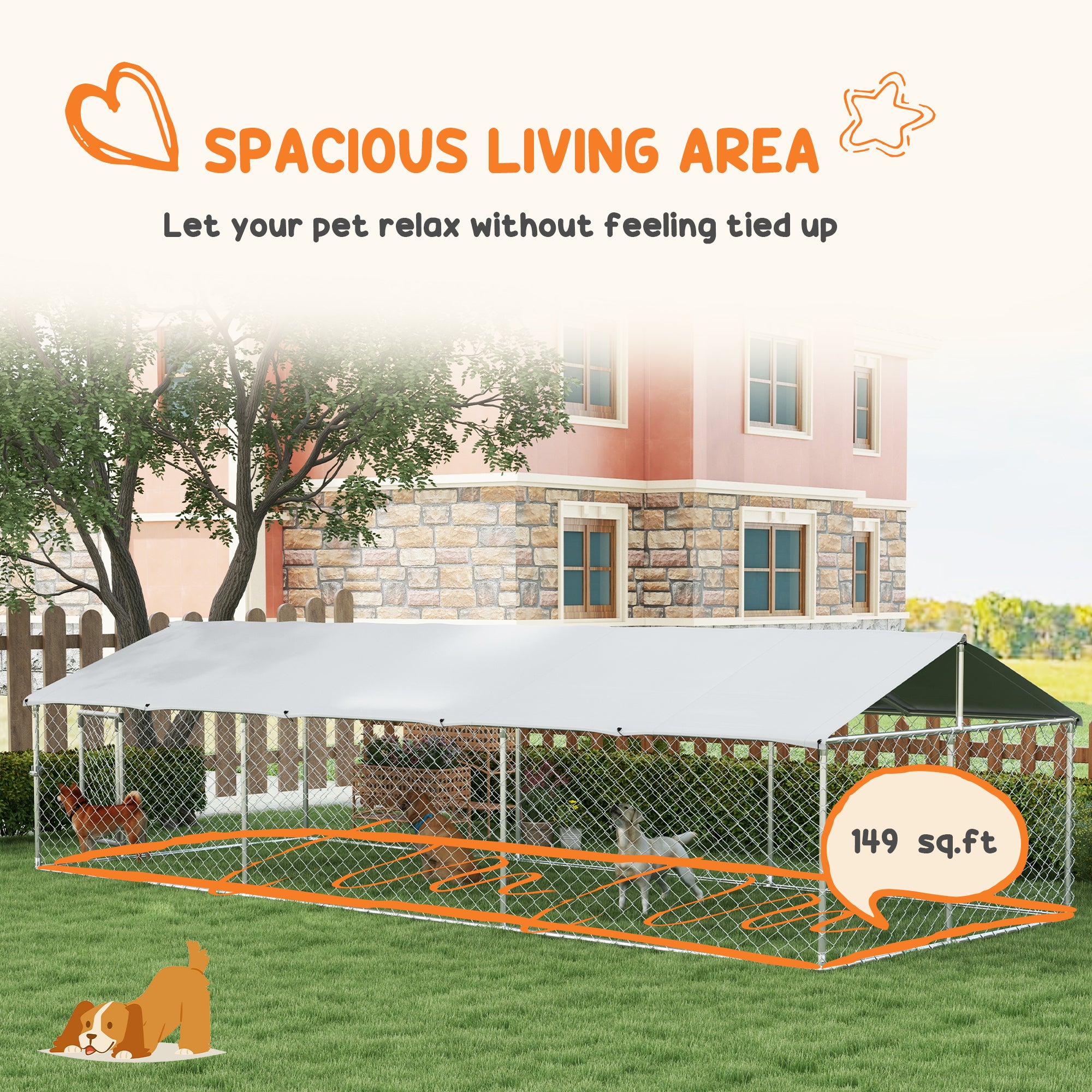 Large Outdoor Dog Kennel with Waterproof UV Roof, Silver