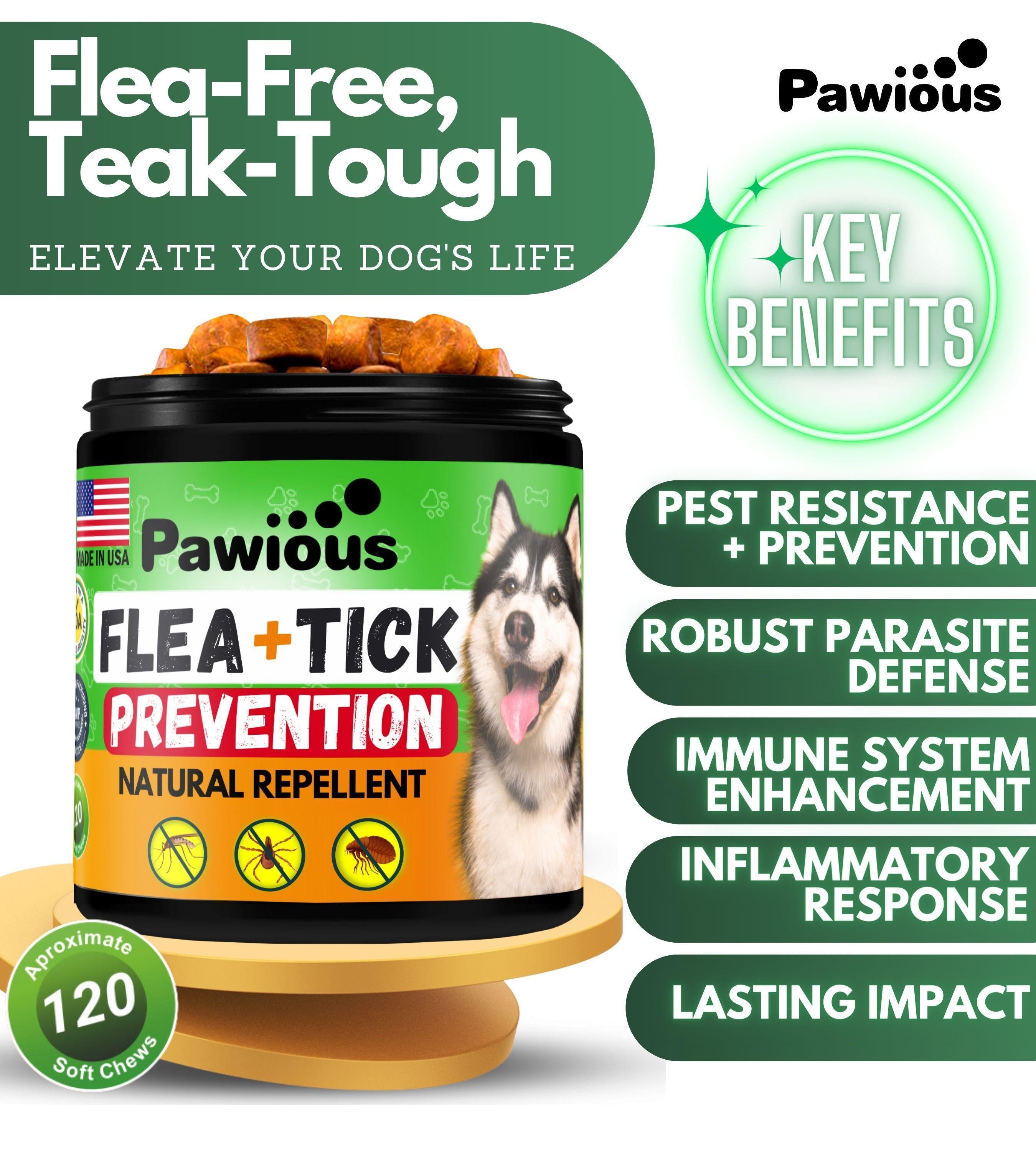 Natural Flea & Tick Prevention Chewables for Dogs, 120 Count