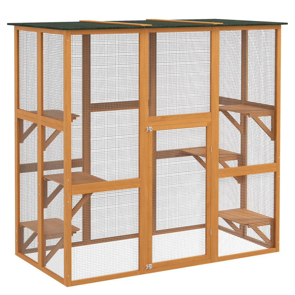 Outdoor Cat Enclosure, 71" L, 6 Ledges, Orange