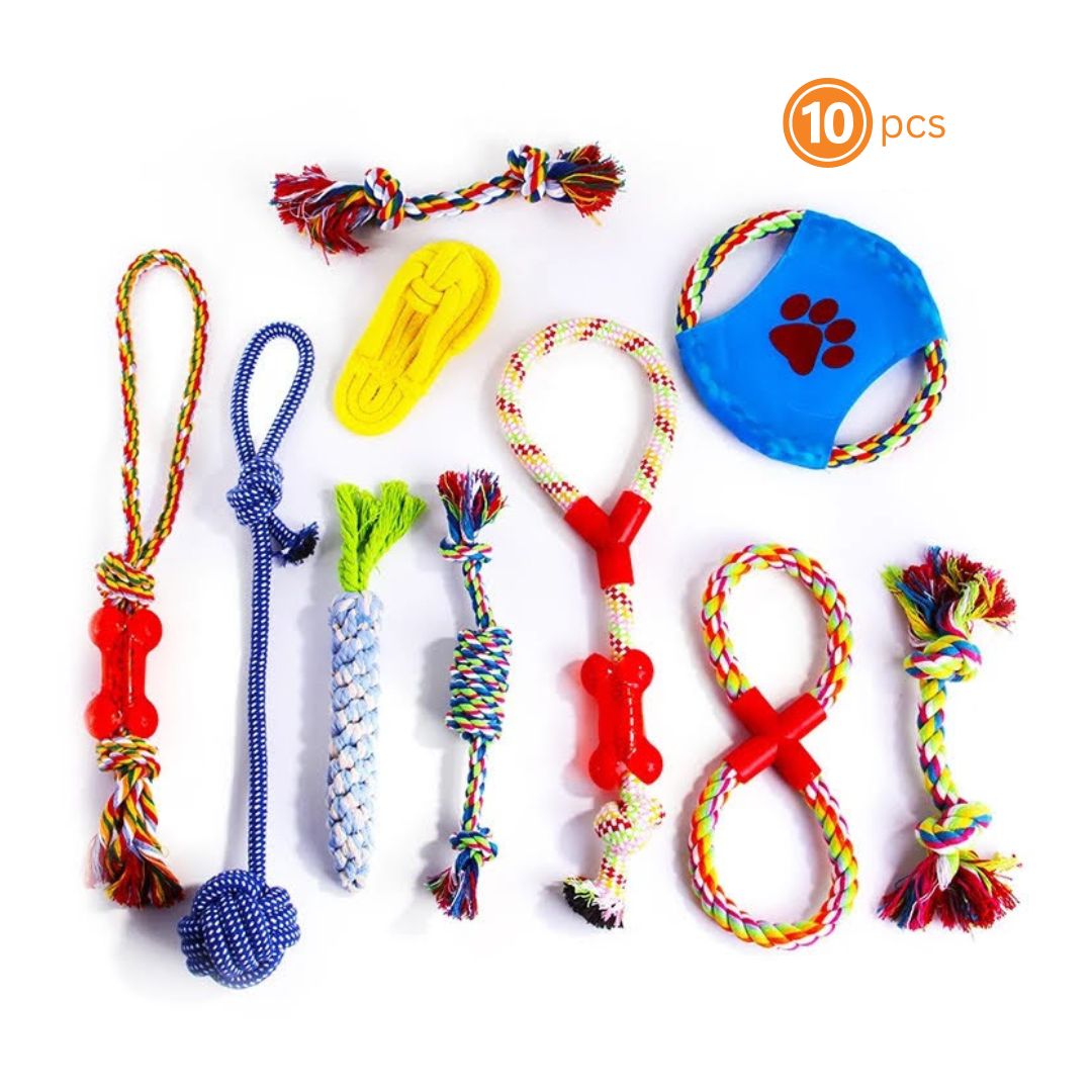 Assorted Braided Cotton Rope Chew Toy Set, 10-Piece