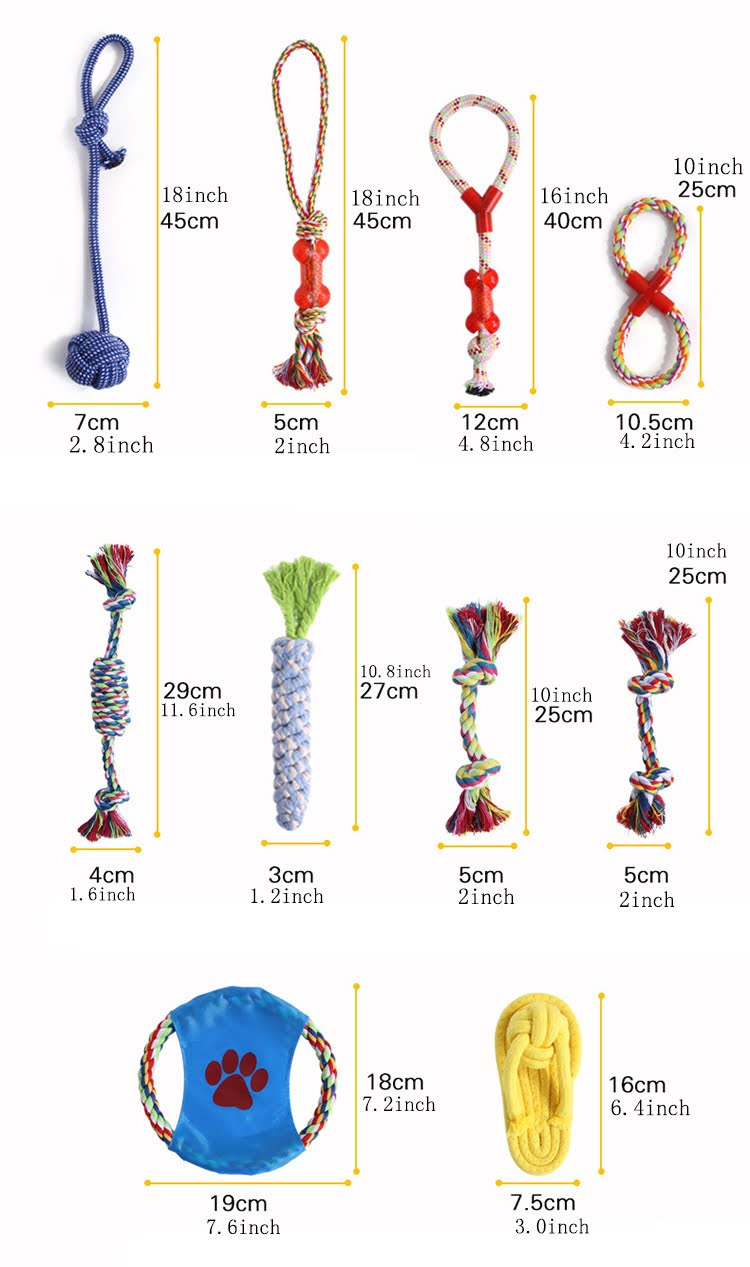 Assorted Braided Cotton Rope Chew Toy Set, 10-Piece