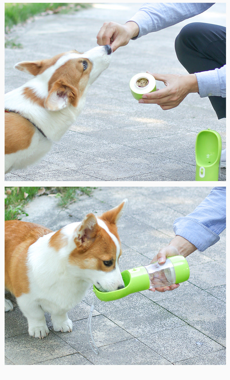 Dual-Compartment Pet Travel Bottle, 258ml Water & 200ml Food