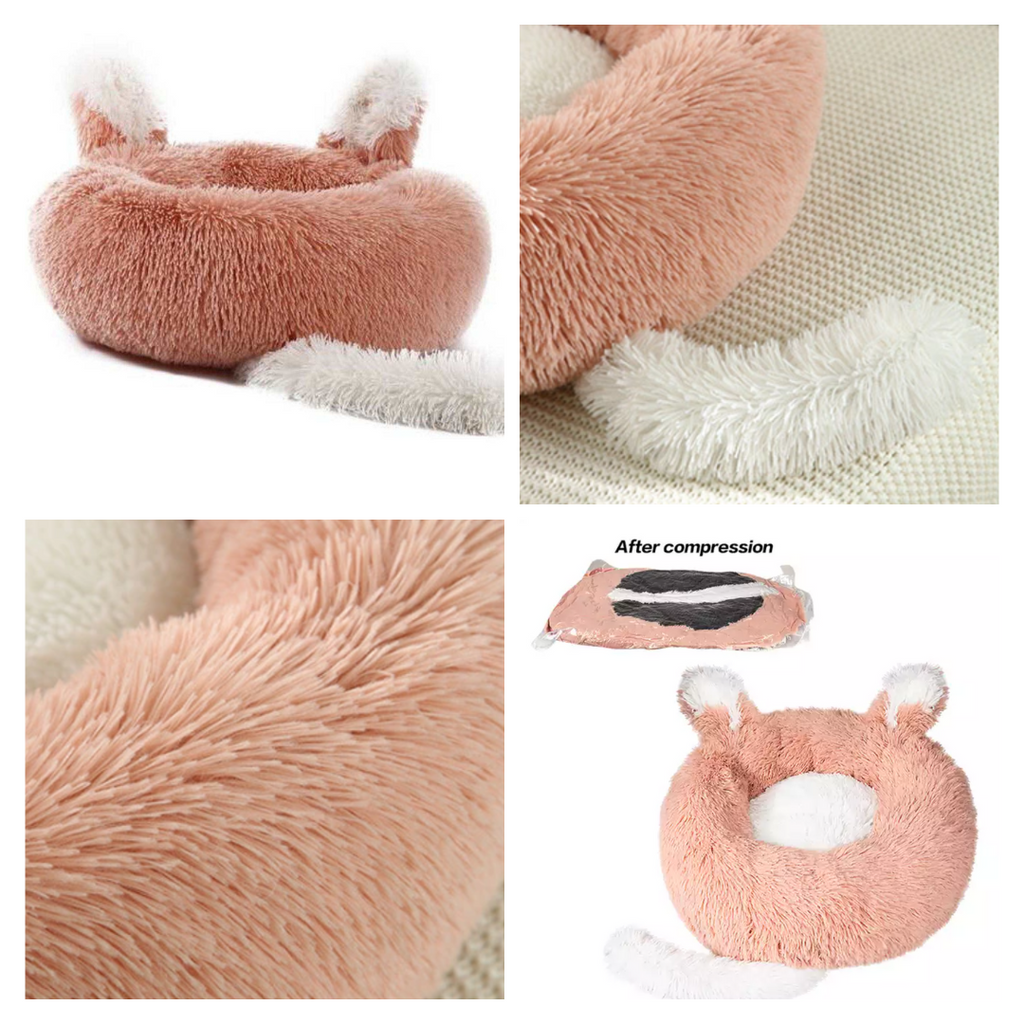 Plush Pet Bed with Ears and Tail, Medium