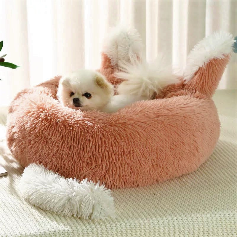 Plush Pet Bed with Ears and Tail, Medium