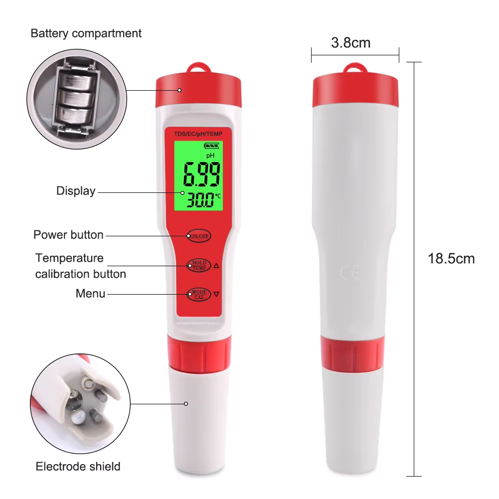 4-in-1 Digital pH EC Meter for Water Testing