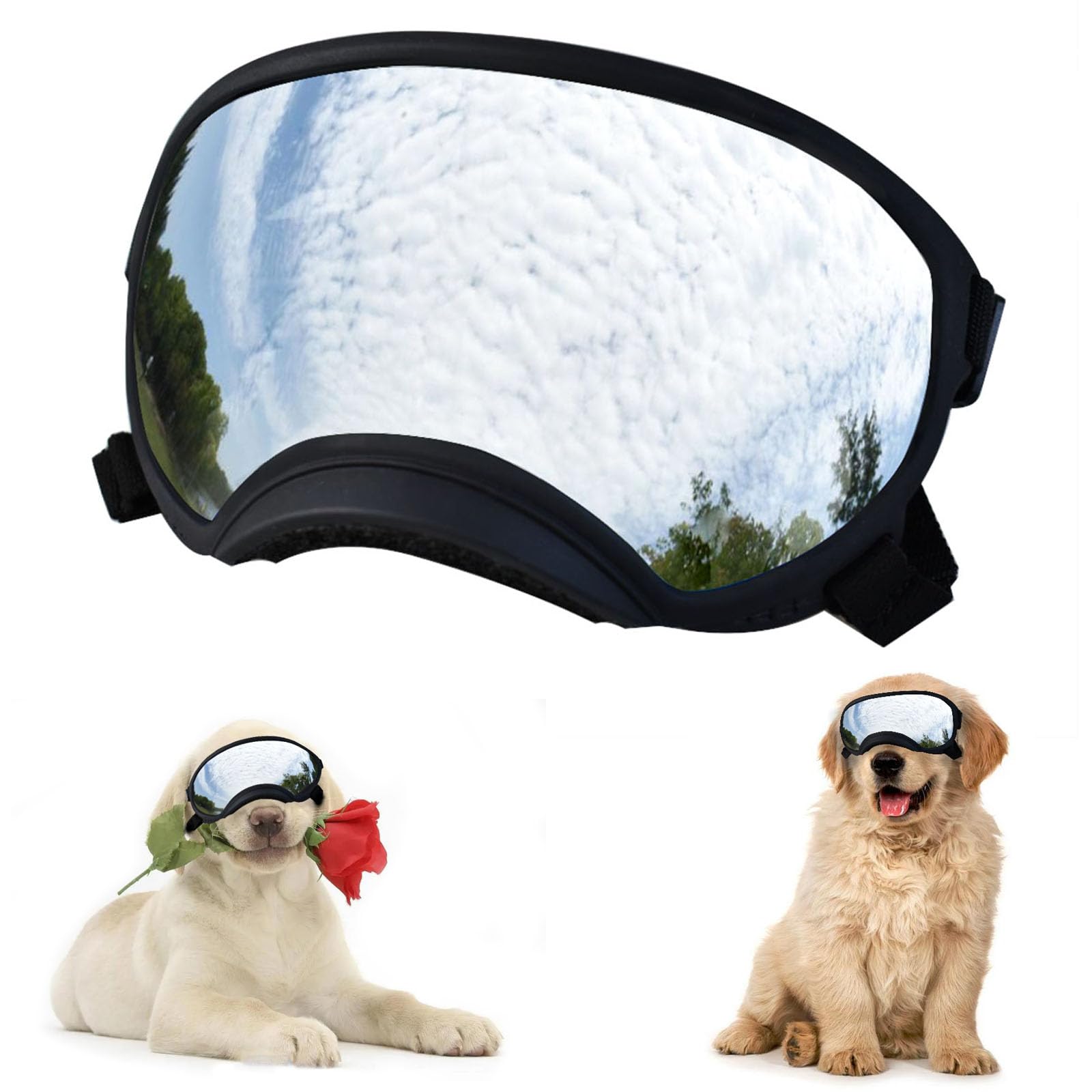 Dog Goggles, Black Frame & Silver Lens, Large