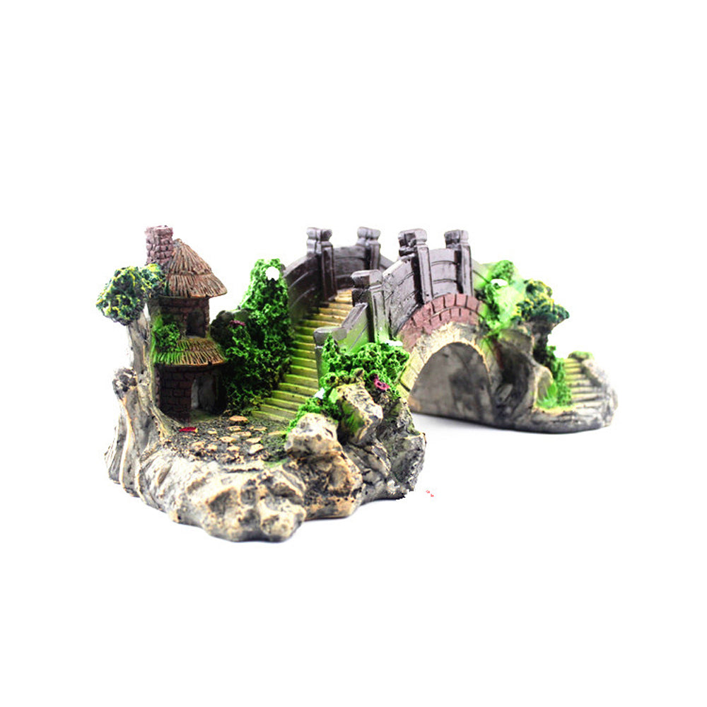 Aquatic Resin Arch Bridge Decor: Black & Red