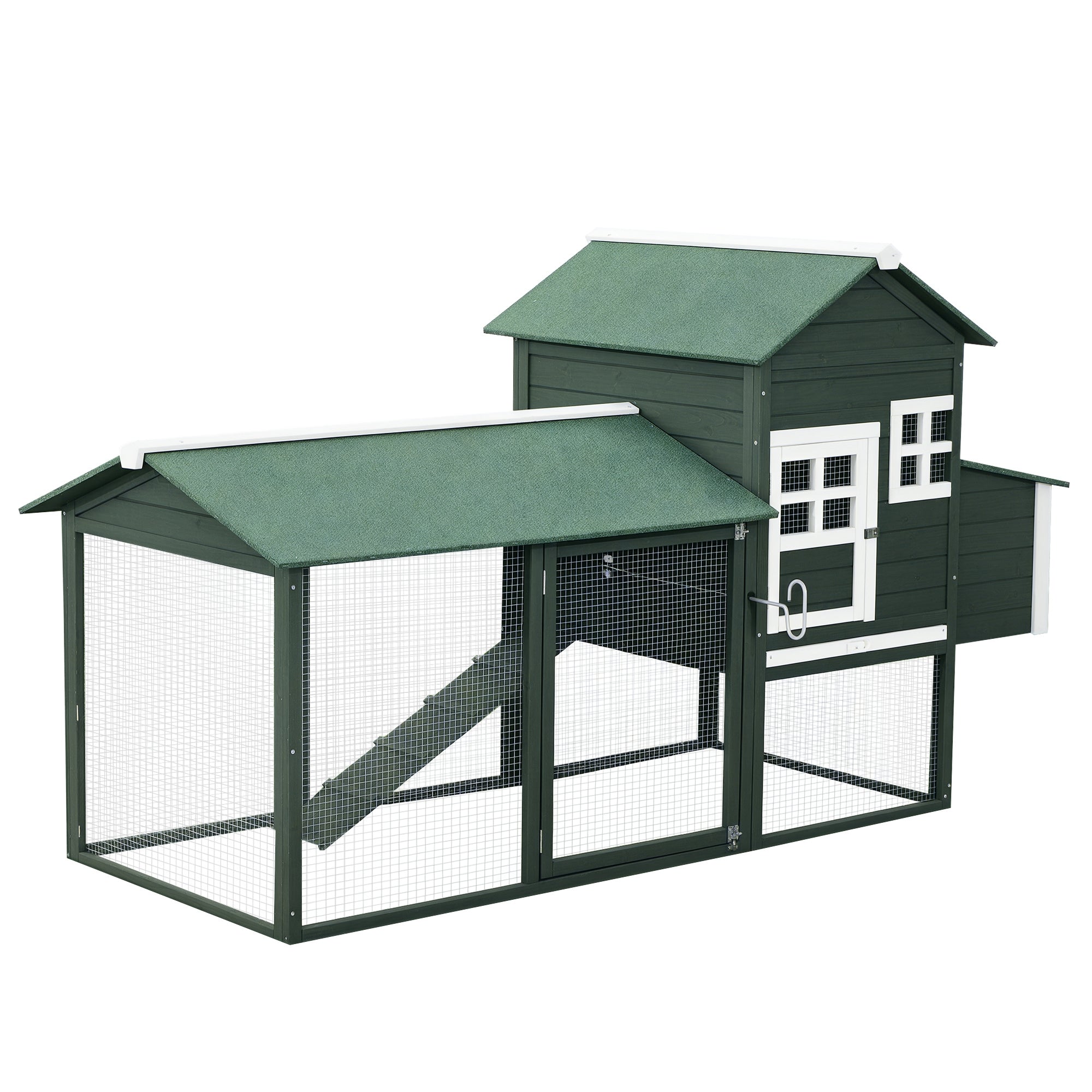 84" Wooden Chicken Coop with Run and Nesting Box, Green