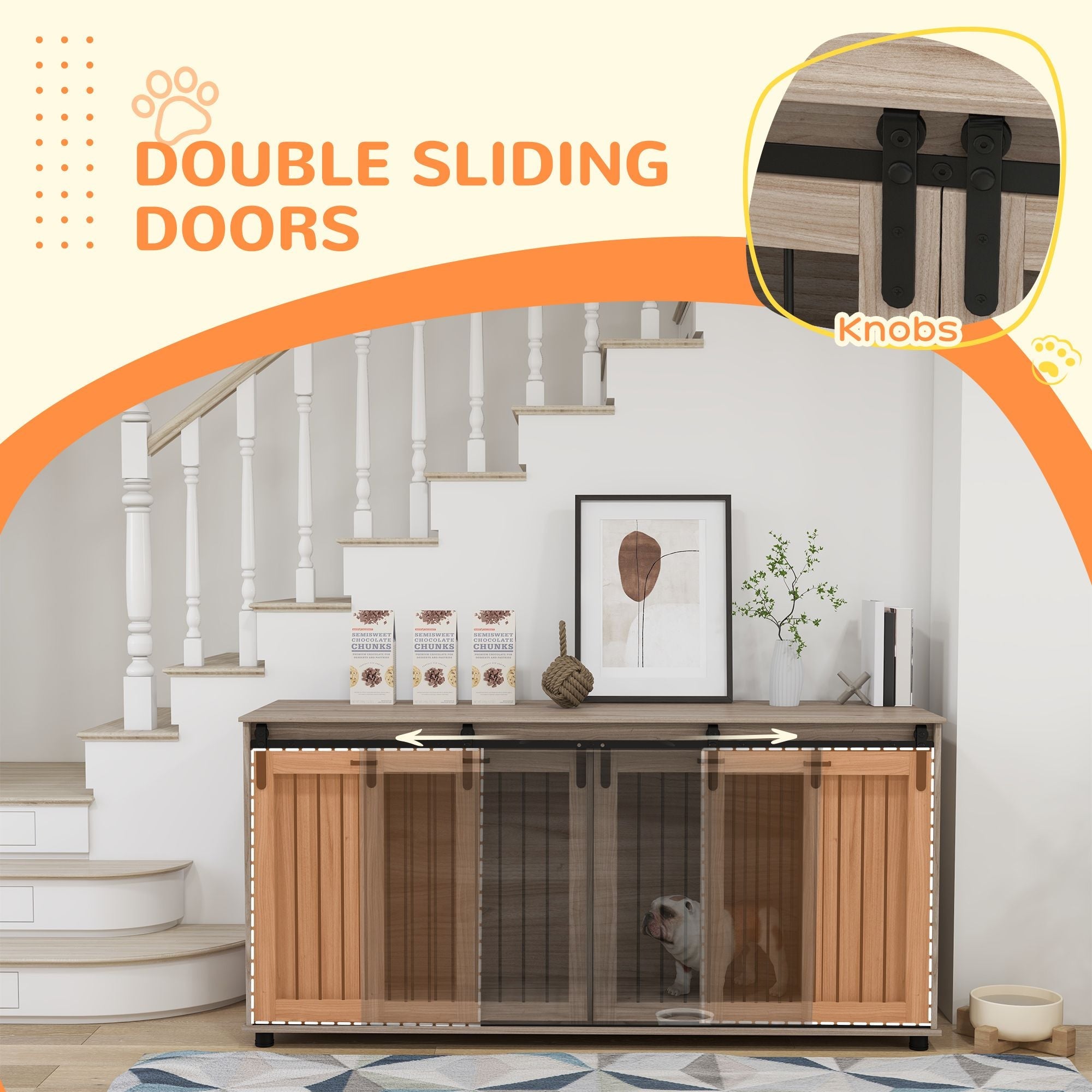 71" Modern Dog Kennel Furniture with Storage, 2-Compartment