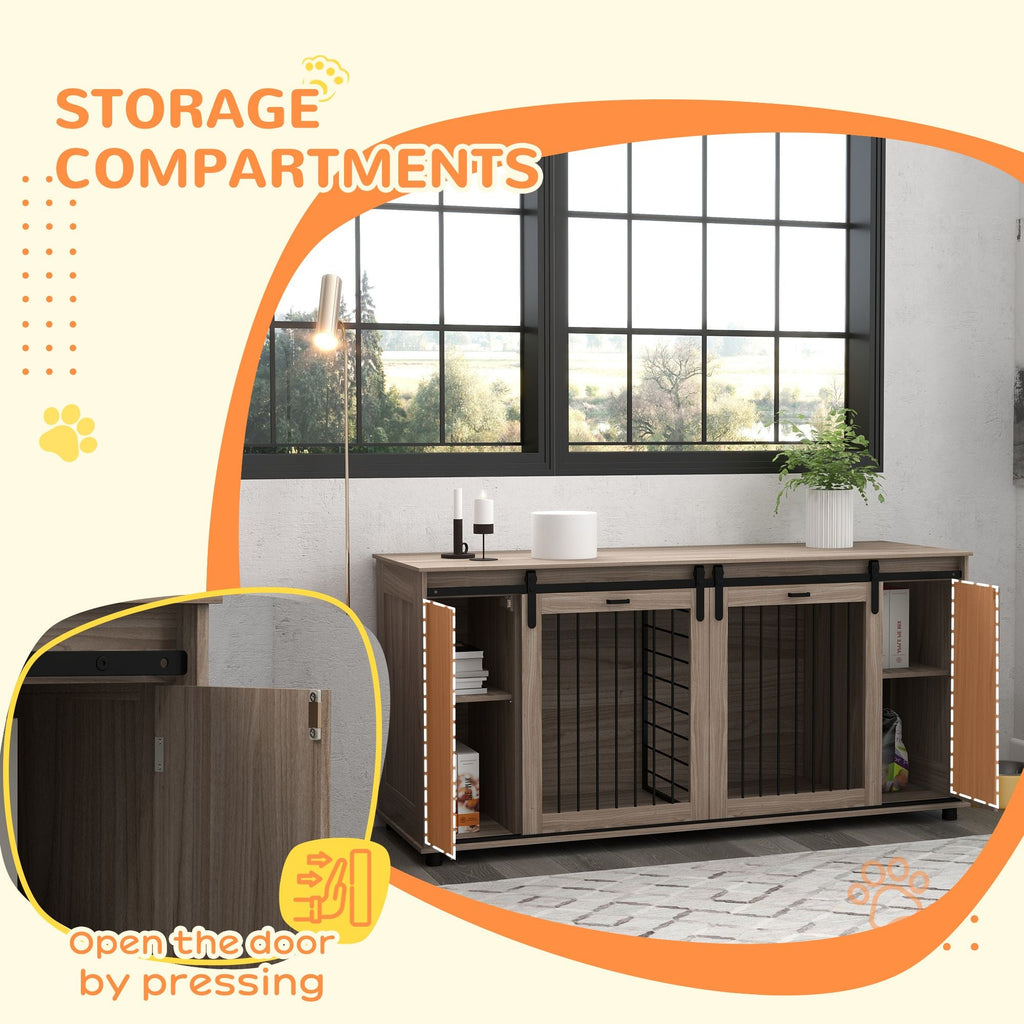 71" Modern Dog Kennel Furniture with Storage, 2-Compartment