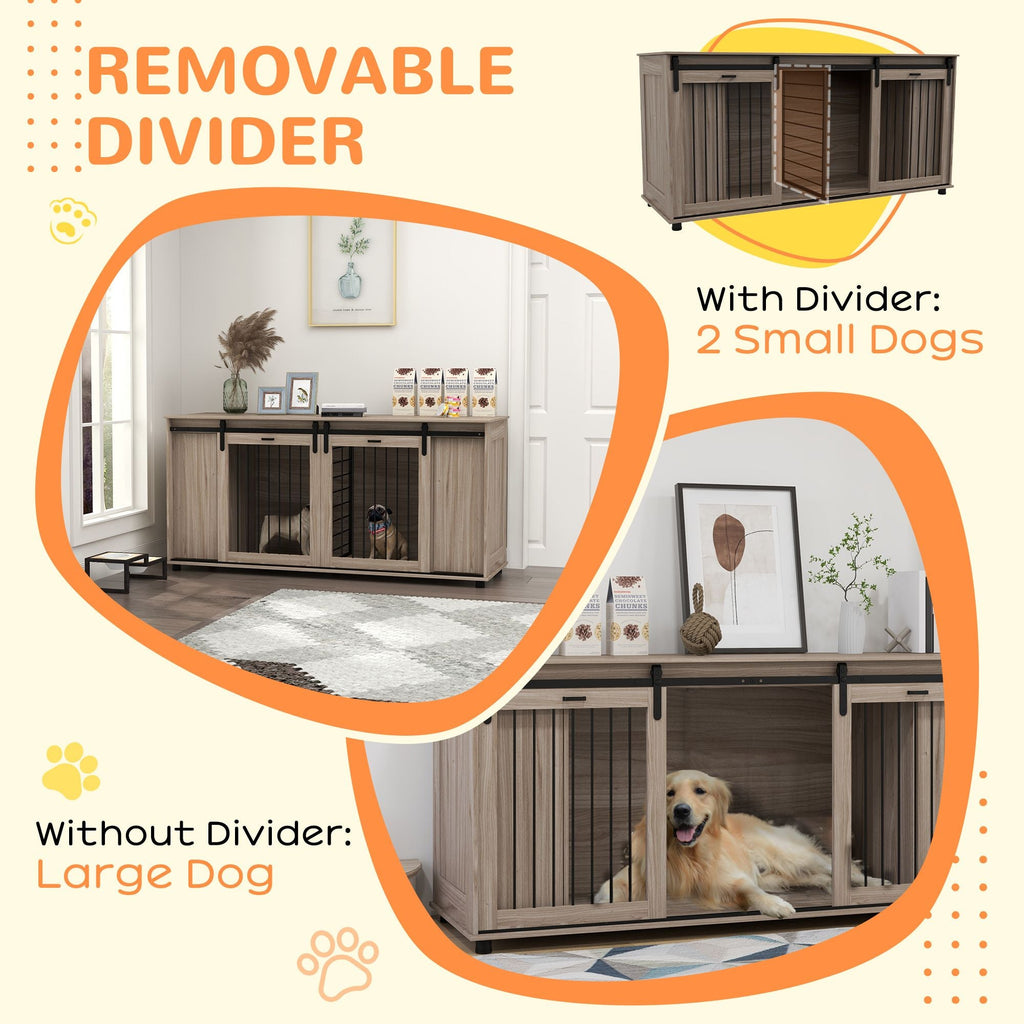 71" Modern Dog Kennel Furniture with Storage, 2-Compartment