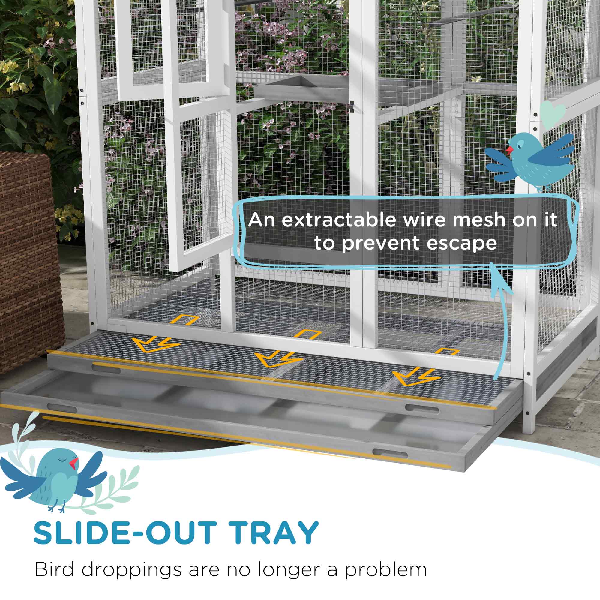 64.5" Wooden Aviary with 4 Perches, Nest, and Slide-Out Tray