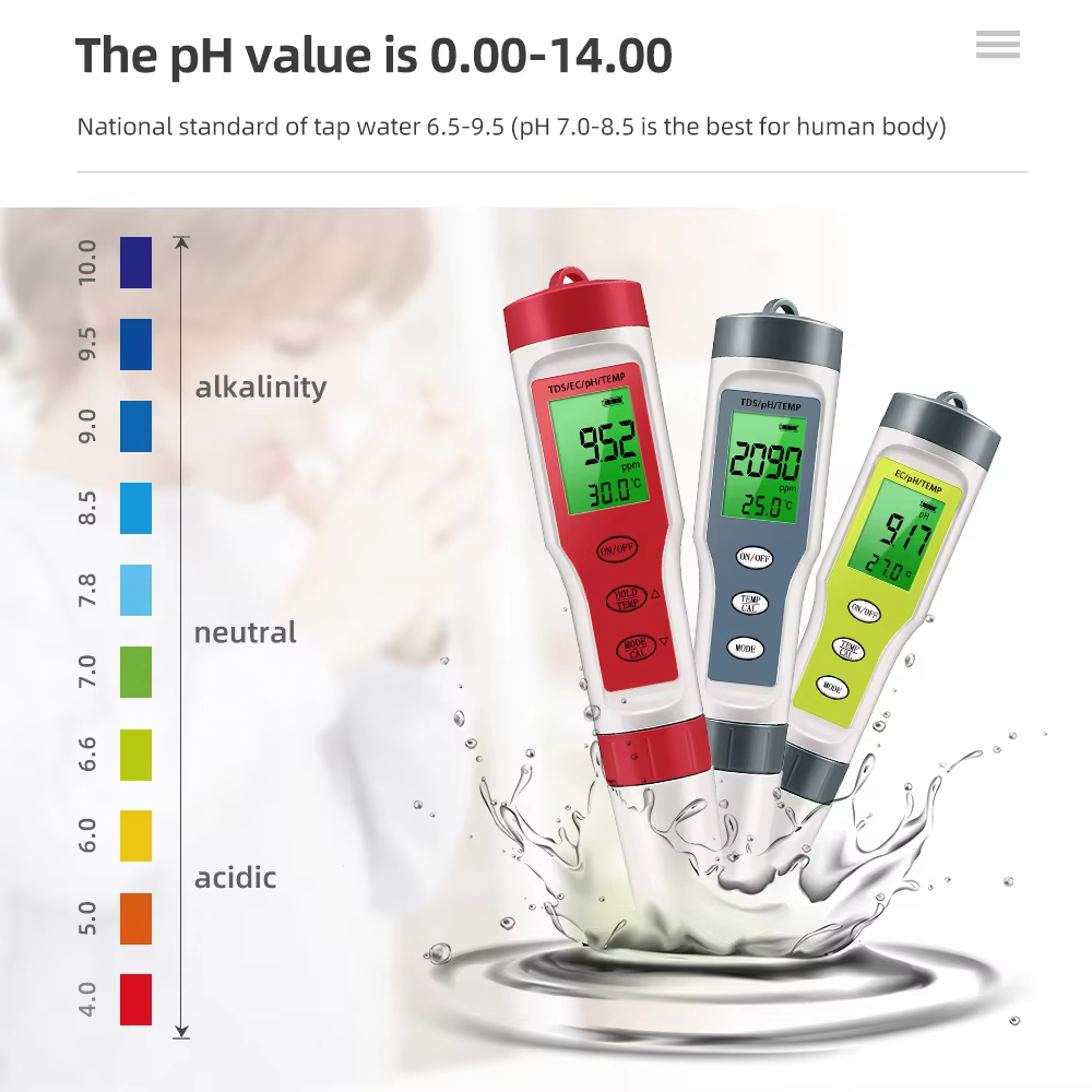 4-in-1 Digital pH EC Meter for Water Testing