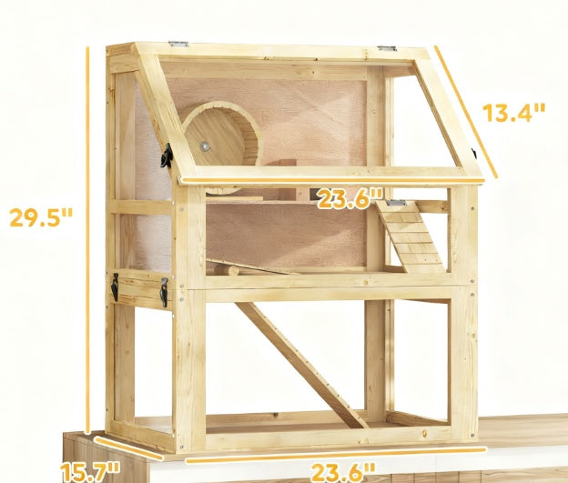 Three-Tier Wooden Hamster Habitat with Accessories