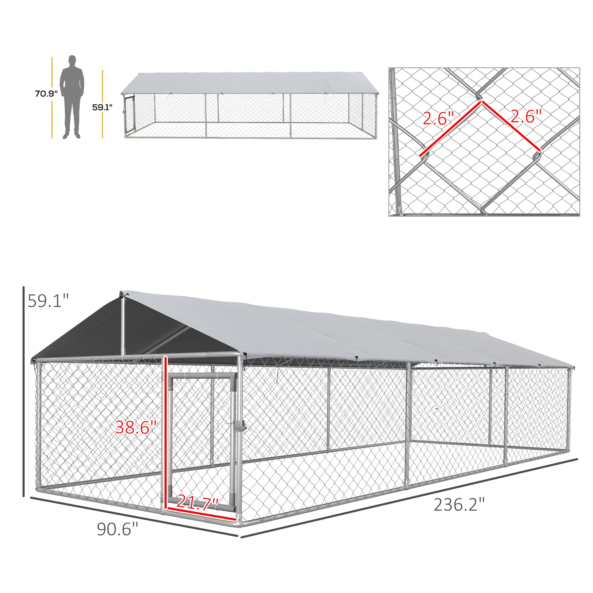 Large Outdoor Dog Kennel with Waterproof UV Roof, Silver