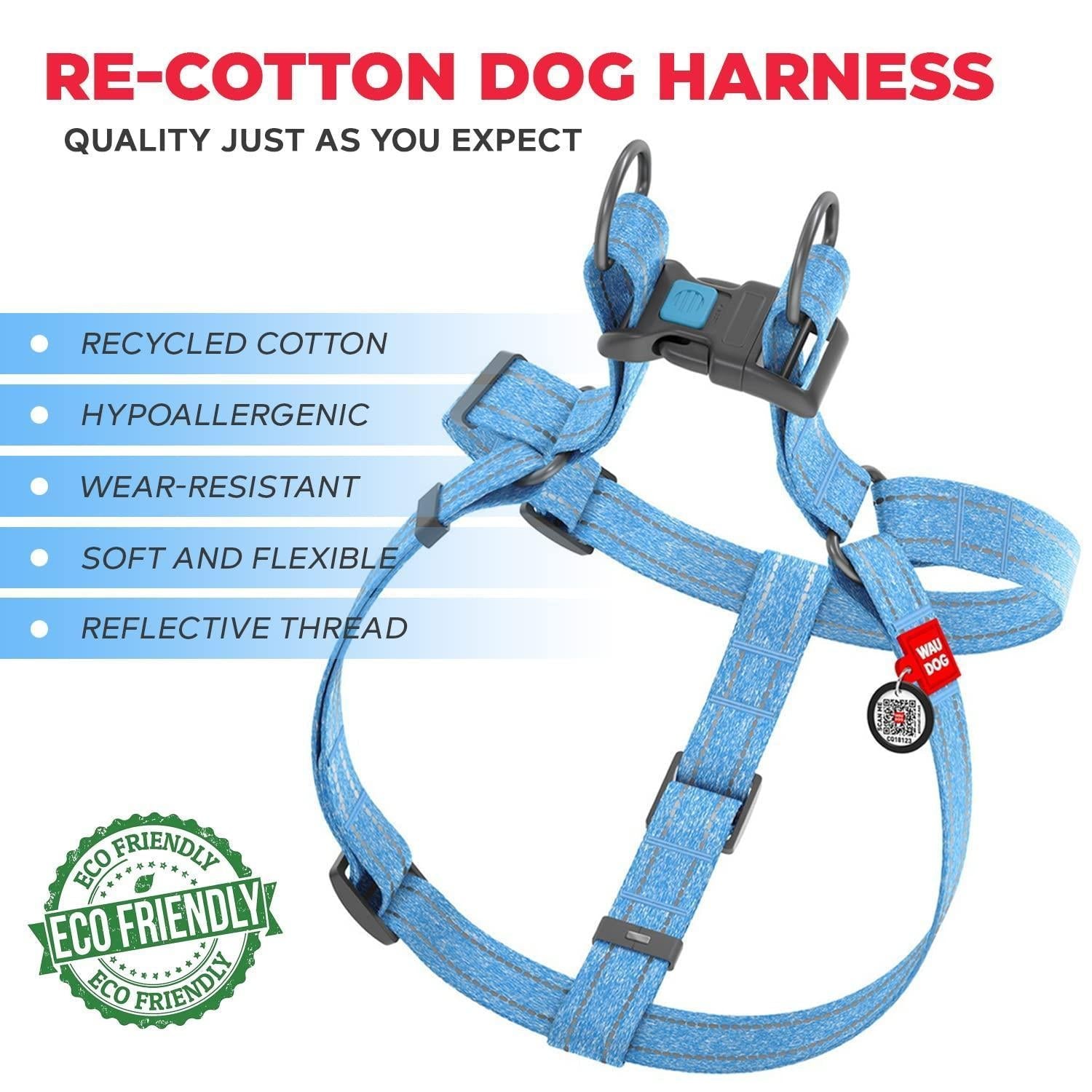 Blue Cotton Adjustable Harness, Medium
