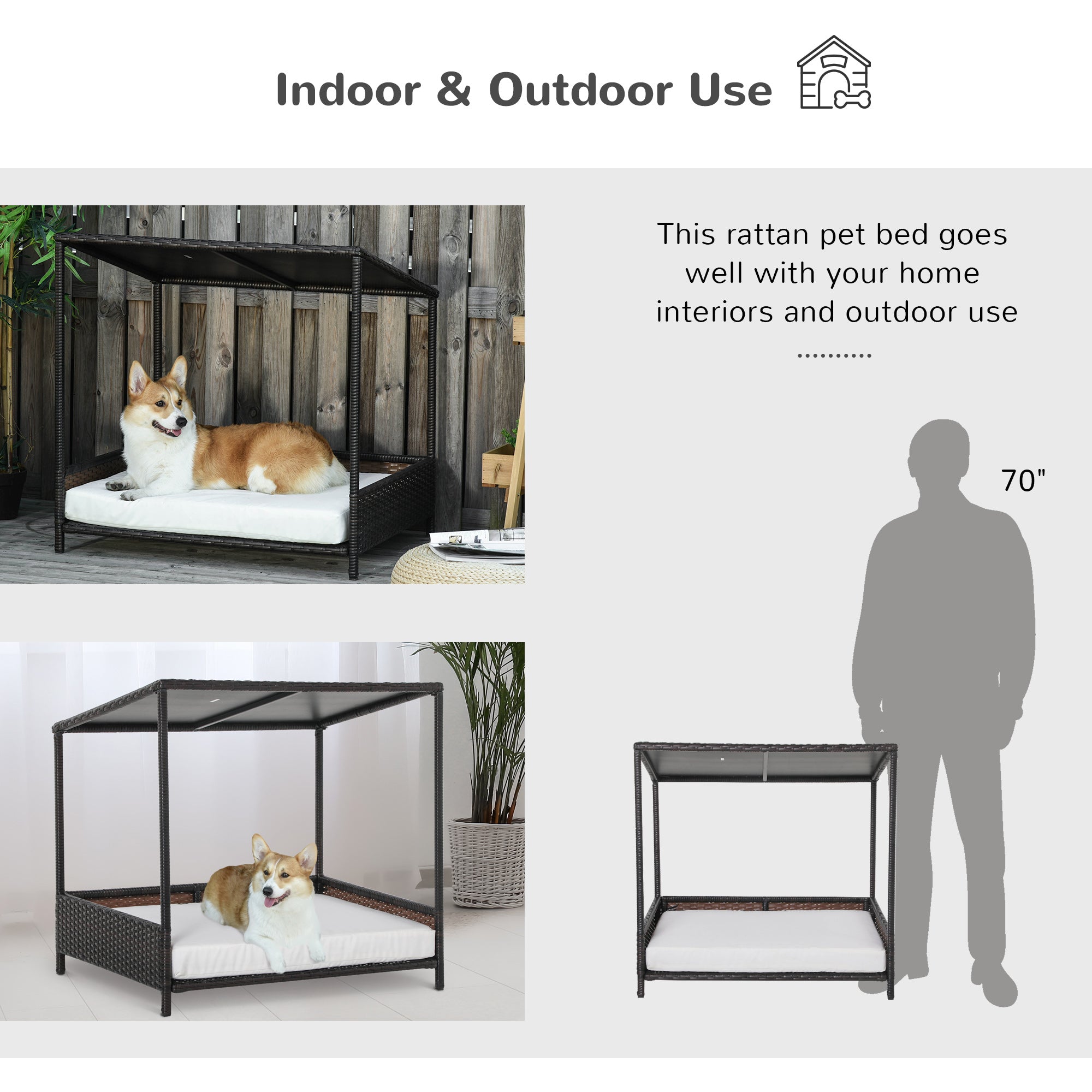 Raised Rattan Puppy Bed, Brown