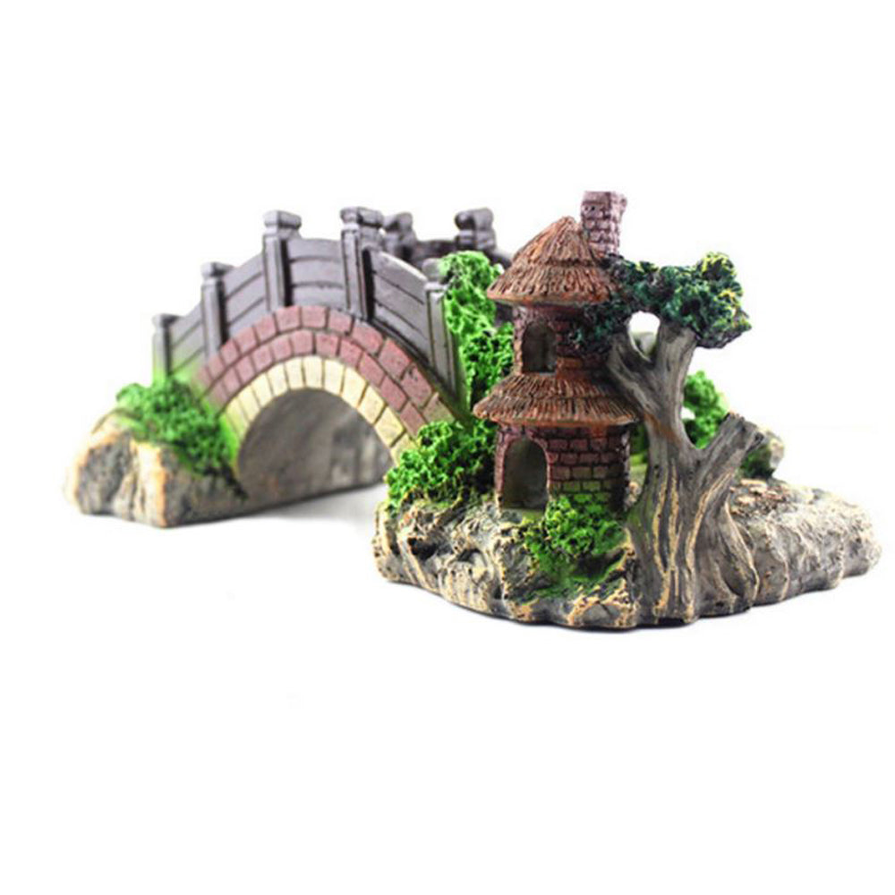 Aquatic Resin Arch Bridge Decor: Black & Red
