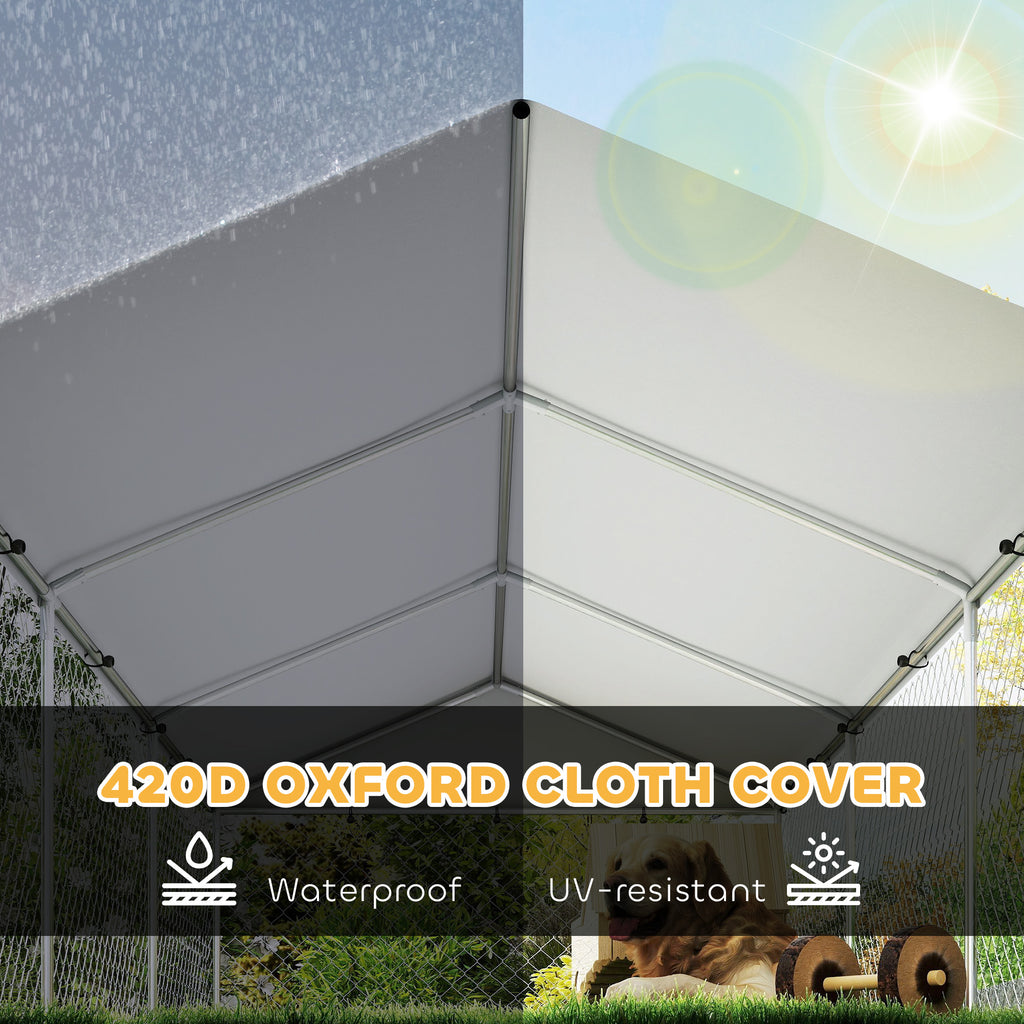 Outdoor Dog Kennel, 19.7' x 7.5' x 5.2', with Bowl Rack