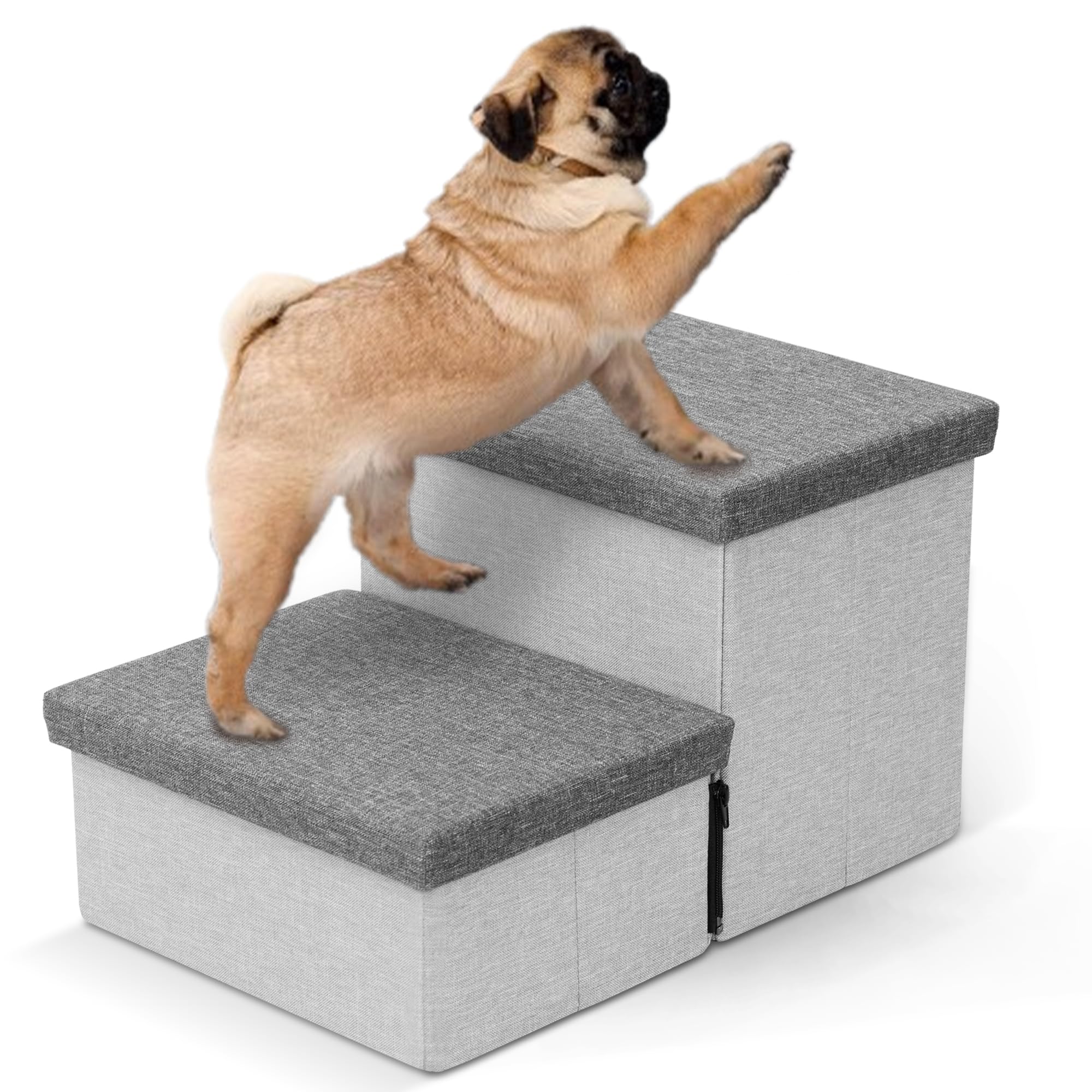 2-Tier Foldable Pet Stairs with Storage, 50 lbs Capacity