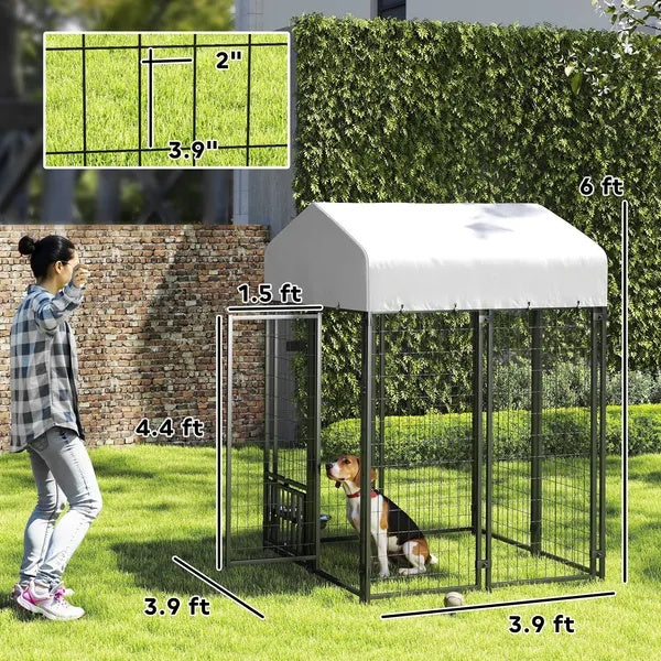 Outdoor Dog Kennel with Rotating Bowls and Cover