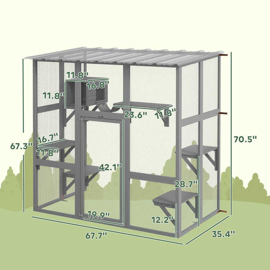 Elegant Cat Window Enclosure with Bridge & Platforms, Gray