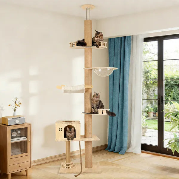 6-Level Floor-to-Ceiling Cat Tree with Capsule