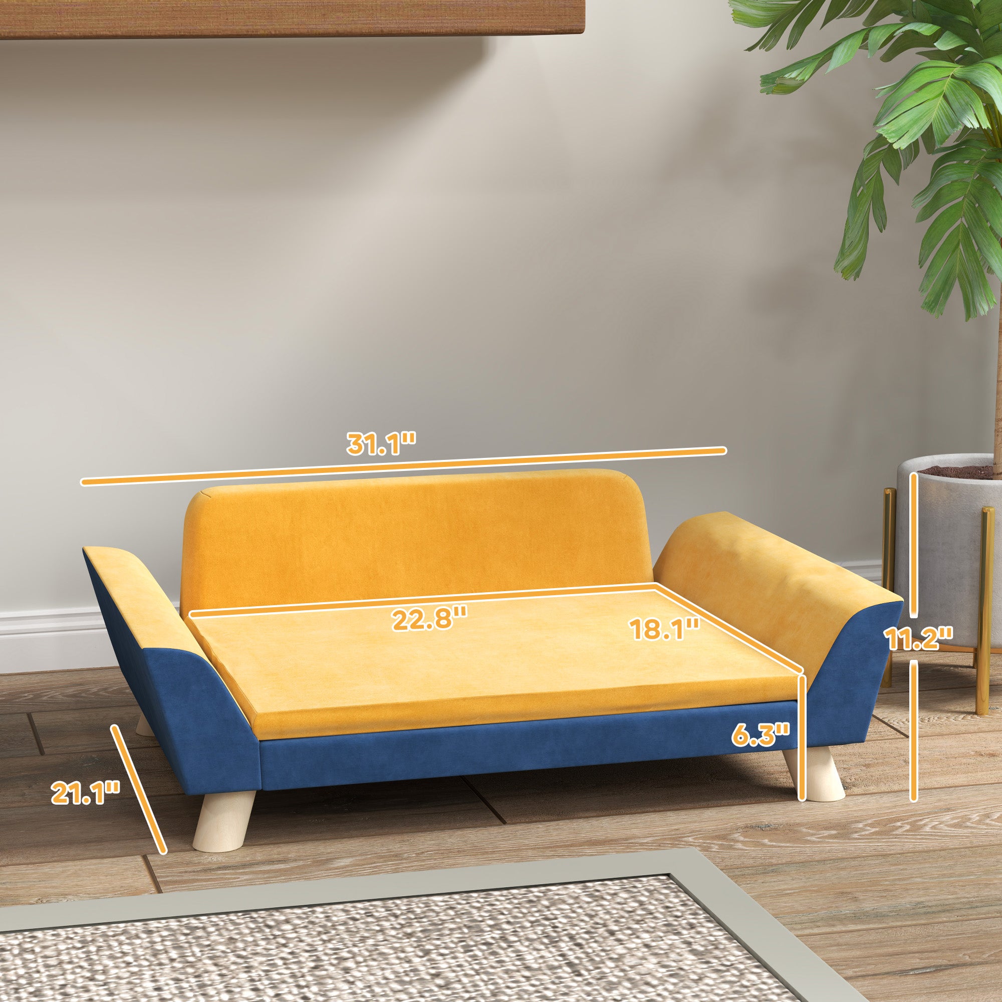 Orange Pet Sofa Bed with Washable Cushion