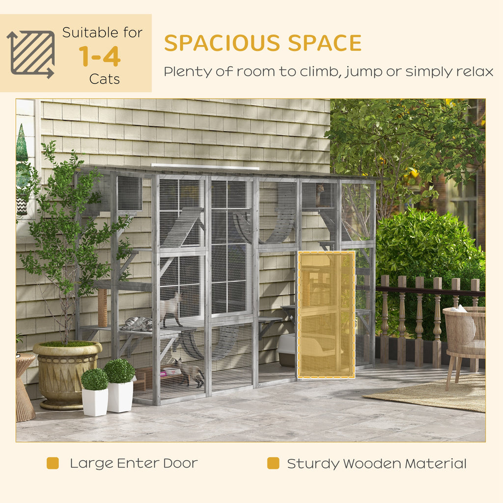 Catio Outdoor Cat Enclosure with Shelves & Bridges, Gray