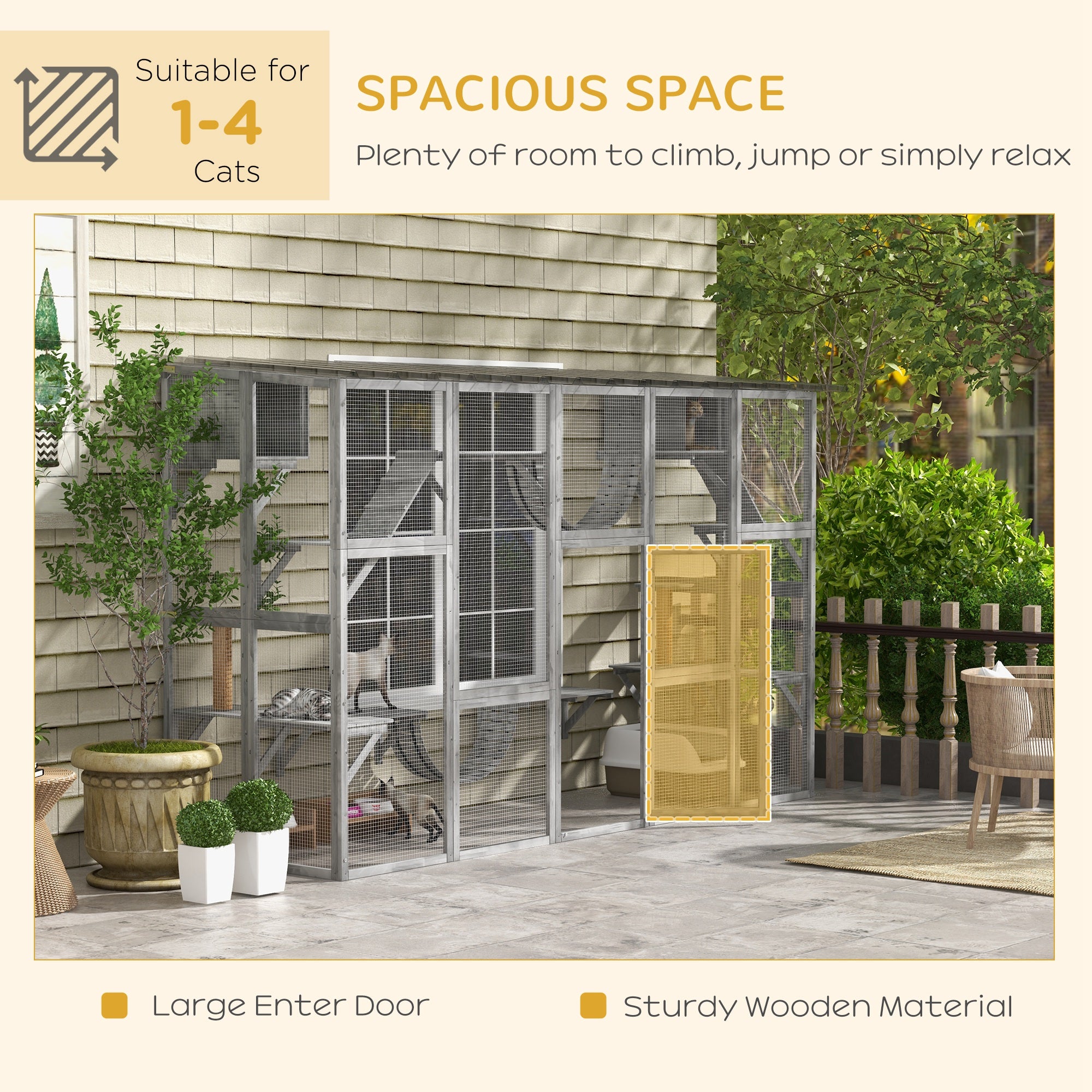 Catio Outdoor Cat Enclosure with Shelves & Bridges, Gray